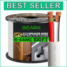 Load image into Gallery viewer, 100ft 16 AWG Speaker Cable - Oxygen-Free Copper, Fire Safety Certified CL2