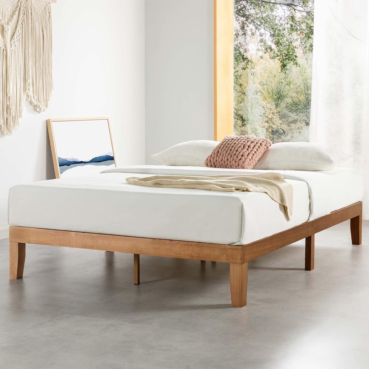 Durable 12-Inch King Platform Bed with Wooden Slats - Mid-Century Modern Style