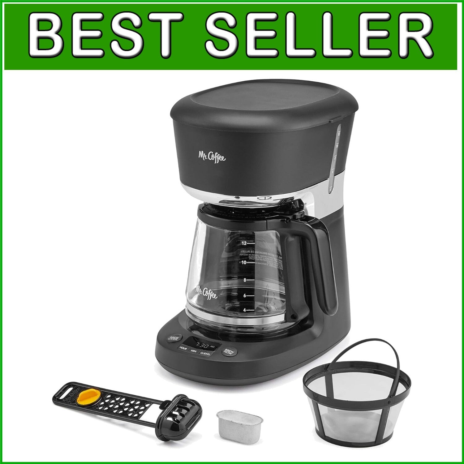 12-Cup Black & Chrome Coffee Maker with Advanced Filtering and Auto Clean Cycle