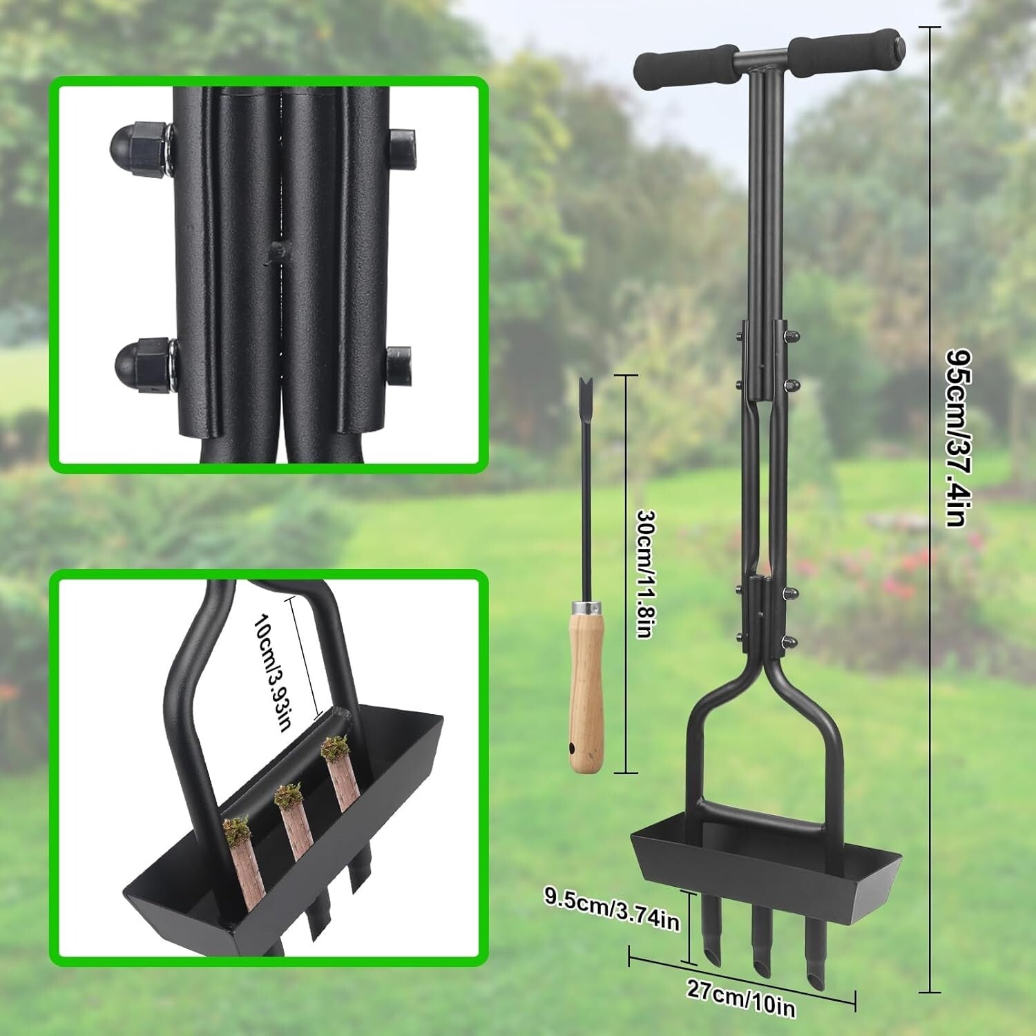 Ergonomic Lawn Aerator with Storage Tray & Cleaning Tool for Effortless Use