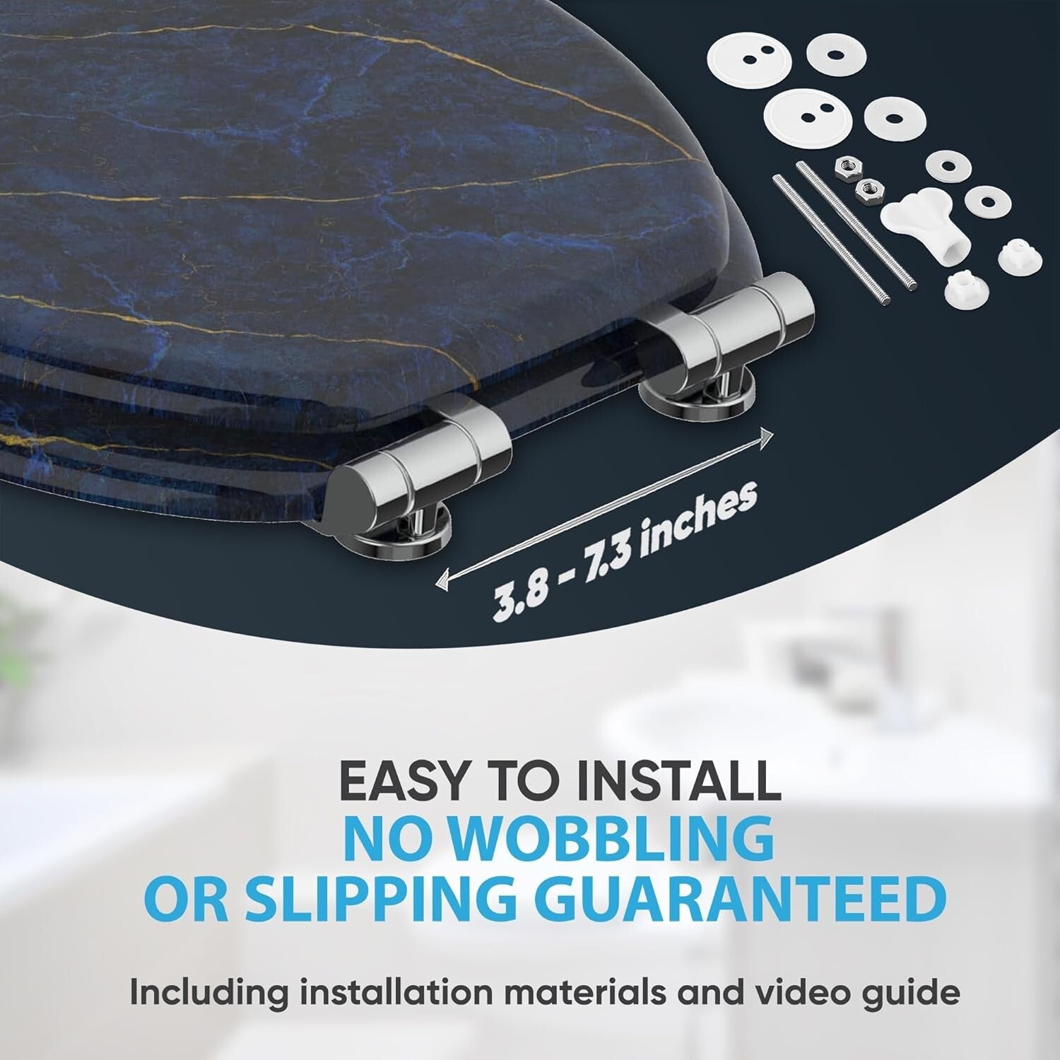 Elegant Soft Close Toilet Seat with Marble Dark Blue Design - Adjustable Fit