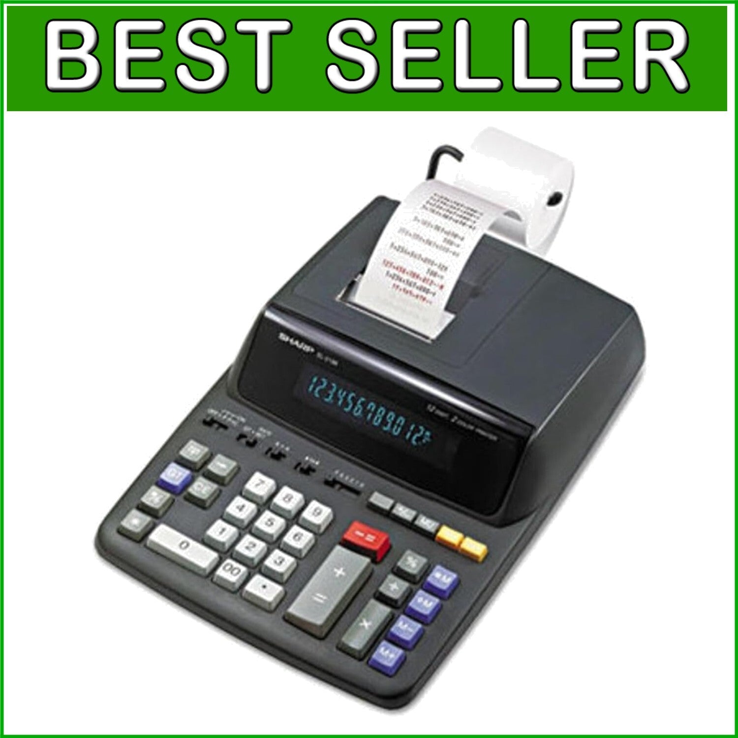 Elegant 12-Digit Desktop Printing Calculator with Large Blue Fluorescent Display