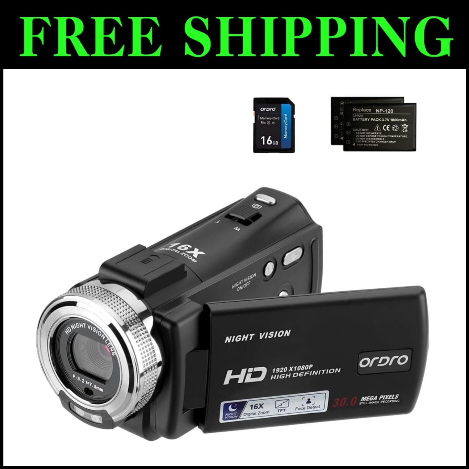 Infrared Night Vision 1080P Camcorder with 16GB Memory - Perfect for Adventurers