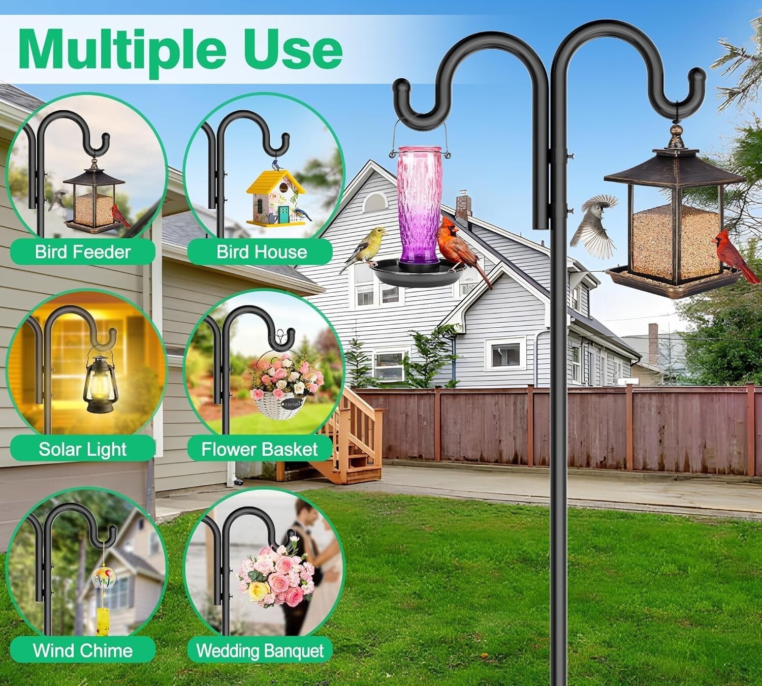 Versatile 2-Pack Double Shepherds Hooks with 5-Prong Base for Premium Stability