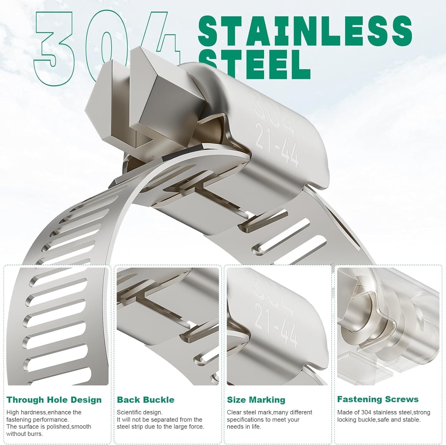 175PCS Adjustable Stainless Steel Hose Clamp Kit - Heavy Duty & Versatile