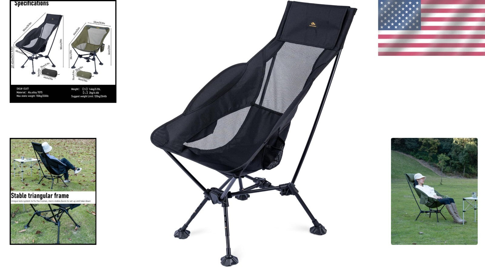 Ultralight Compact Folding Beach Chair - Adjustable with Anti-Sinking Feet