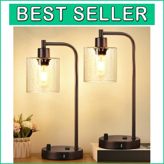 Elegant 2 Light Set: Fully Dimmable Oil Rubbed Bronze Lamps with USB Charging