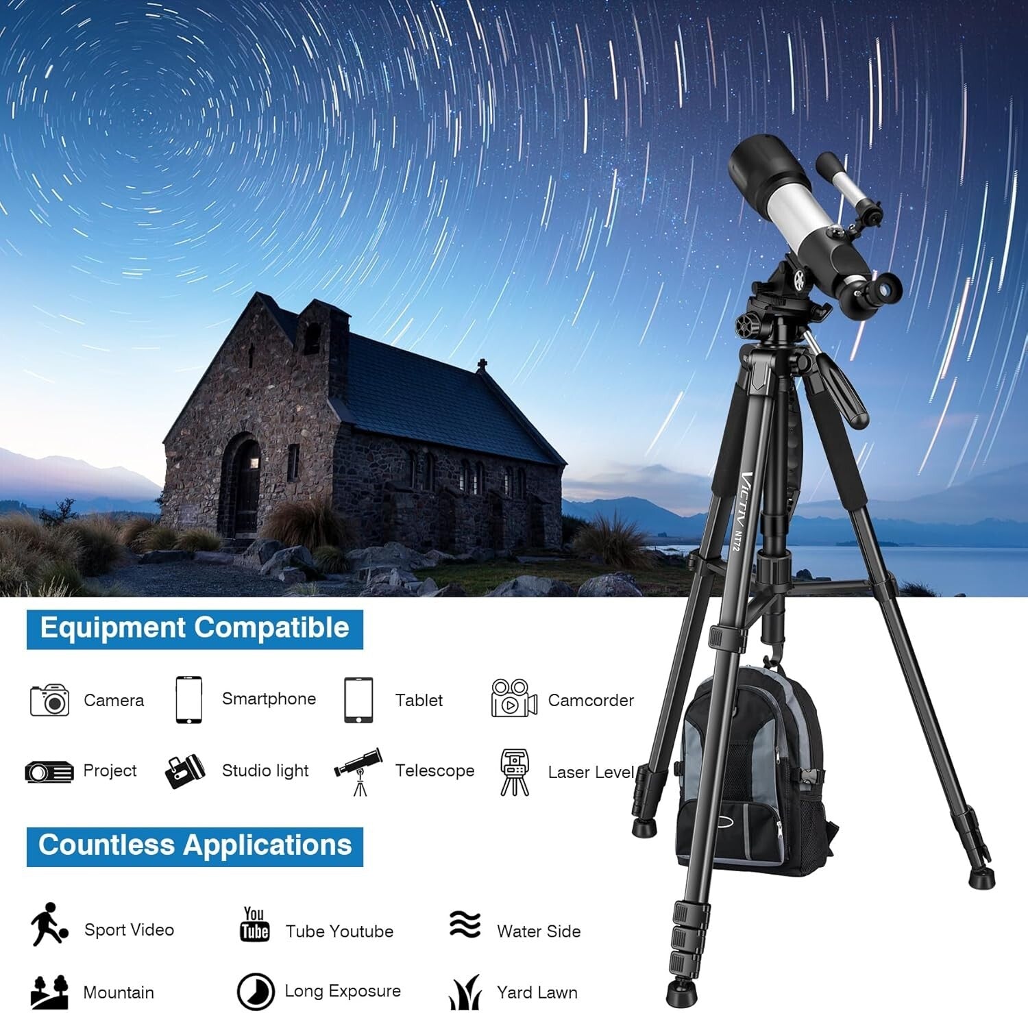 360° Panning 72" Tripod: Heavy Duty & Portable Photography Stand for All Cameras