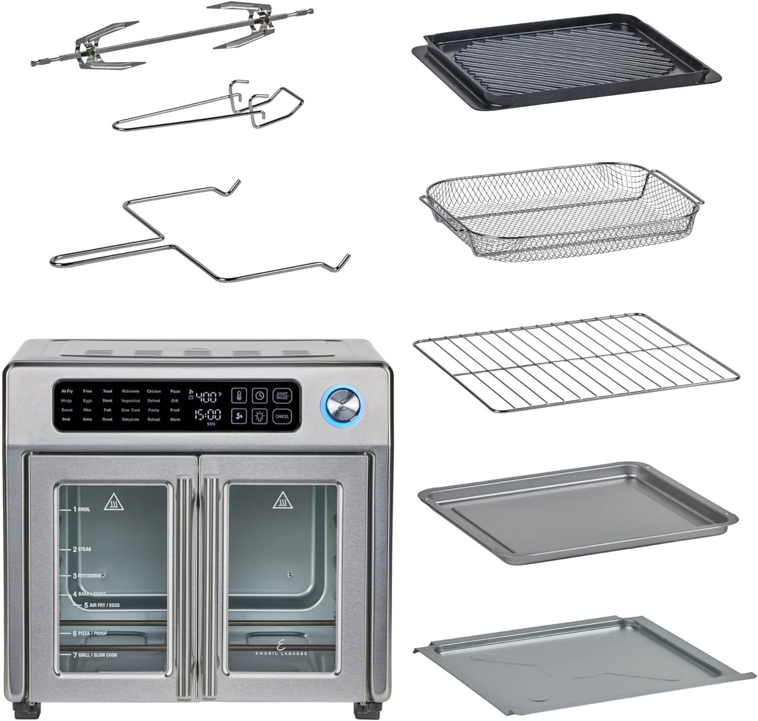 Multi-Cooking French Door Air Fryer & Toaster Oven - 24 Presets, 7 Accessories