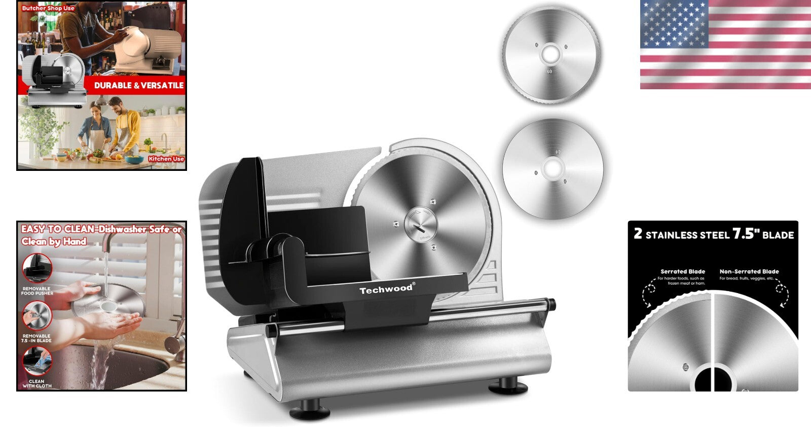 Portable 150W Electric Food Slicer - 7.5" Stainless Steel Blades for Any Kitchen