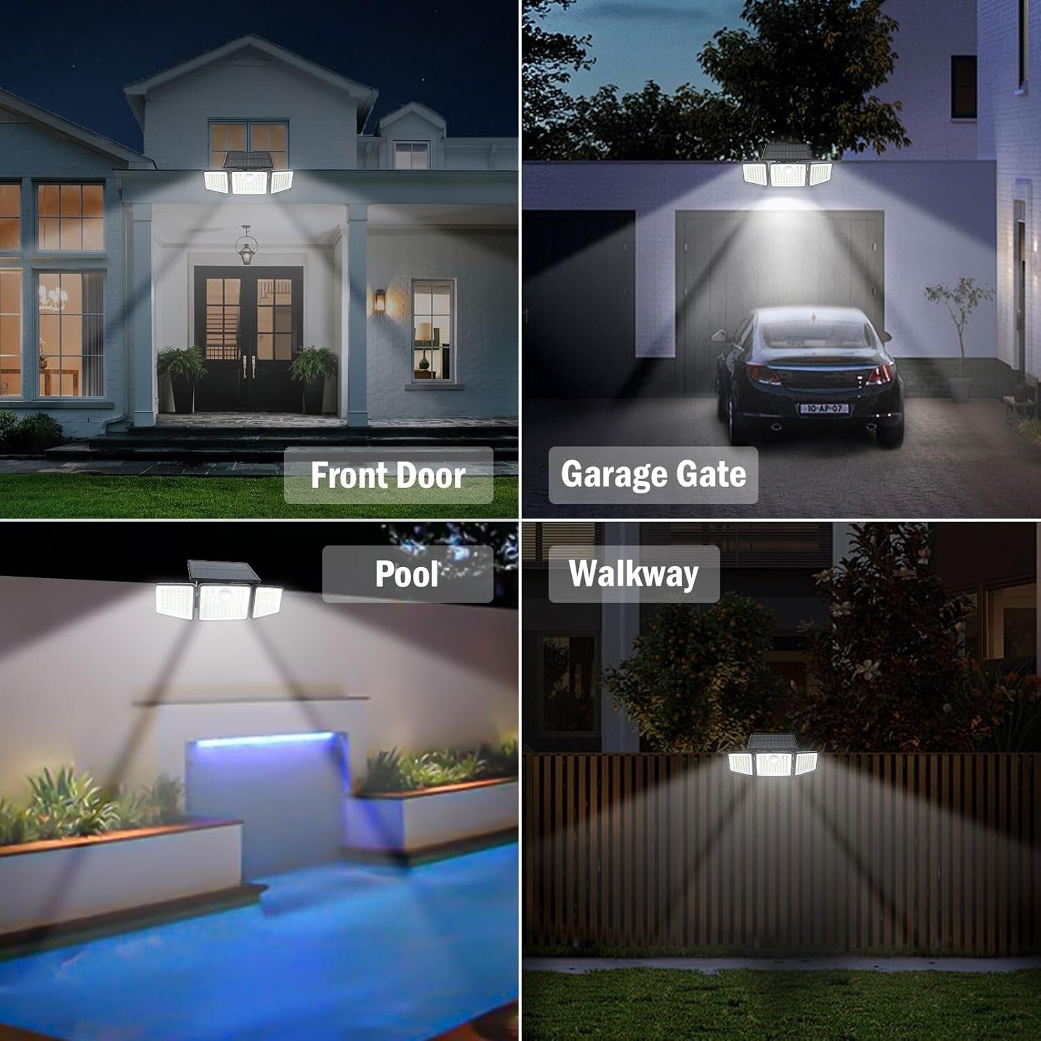 IP65 Waterproof Solar 3-Head Lights with Motion Sensor, 270° Wide Angle - 2 Pcs