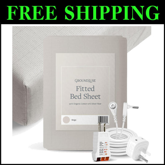 Premium King Size Organic Cotton Fitted Sheet with Grounding Cord & Silver Fiber