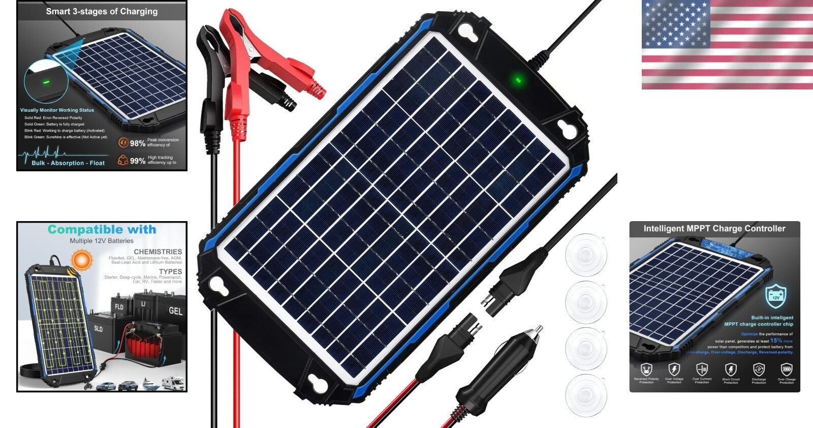 All-Weather 12V Solar Charger with Advanced MPPT Technology for Total Protection