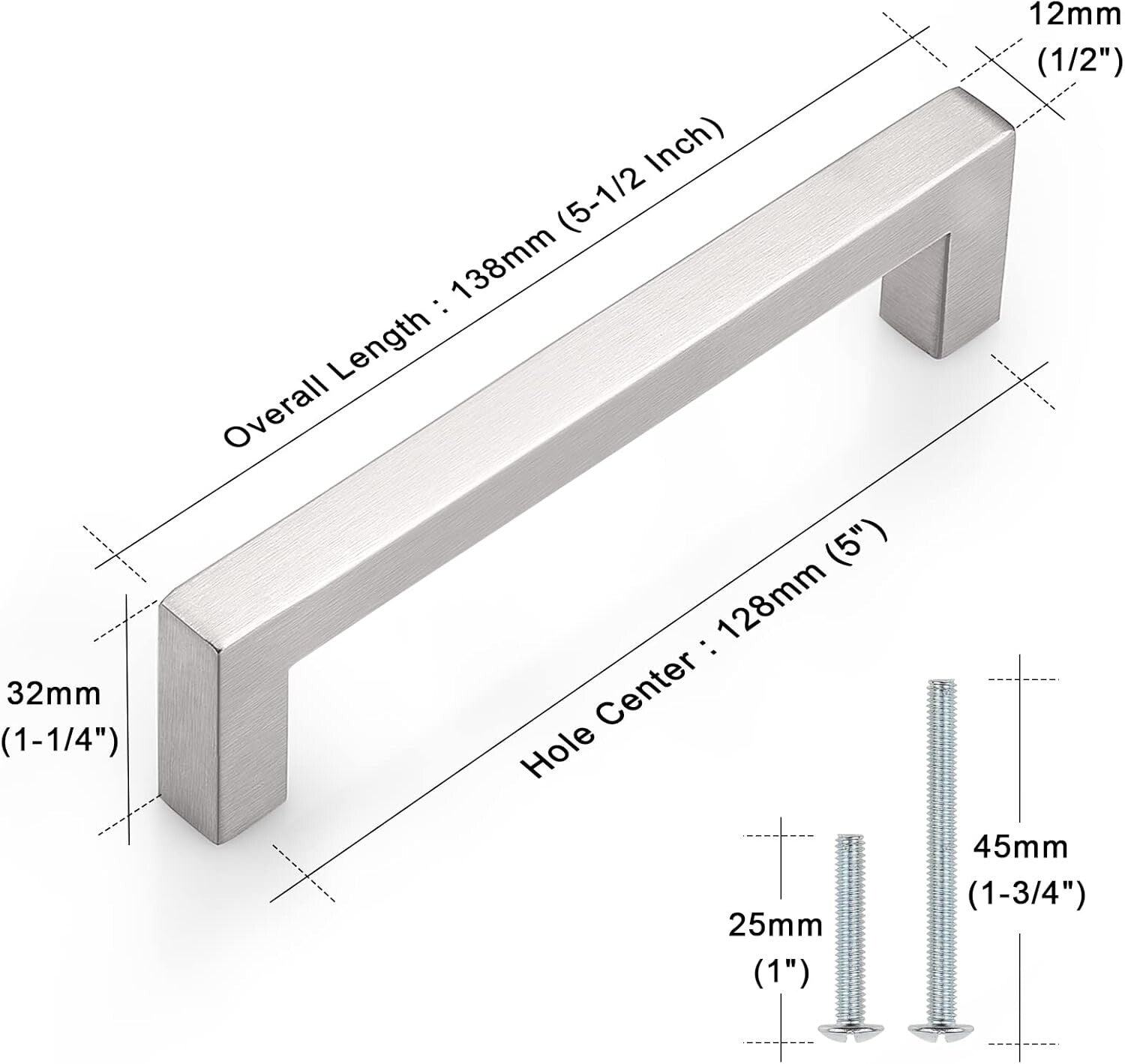 Durable 5-Inch Hole Center Stainless Steel Handles - 20 Count Brushed Finish