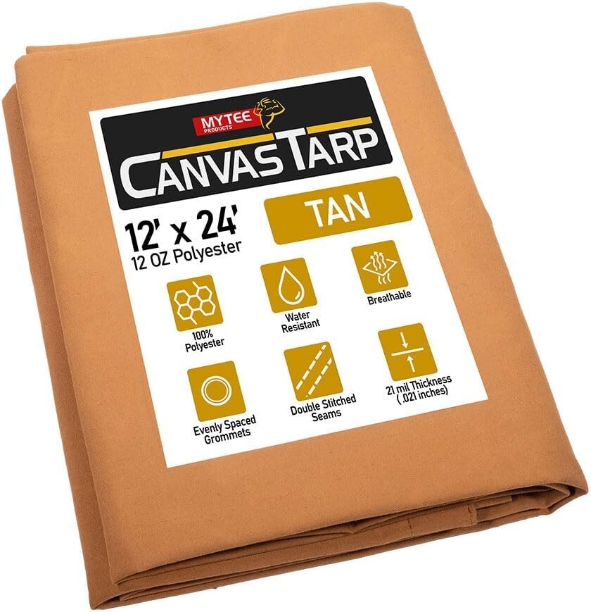 Durable Tan Canvas Tarp 12' x 24' - Heavy Duty, UV Protected & Breathable