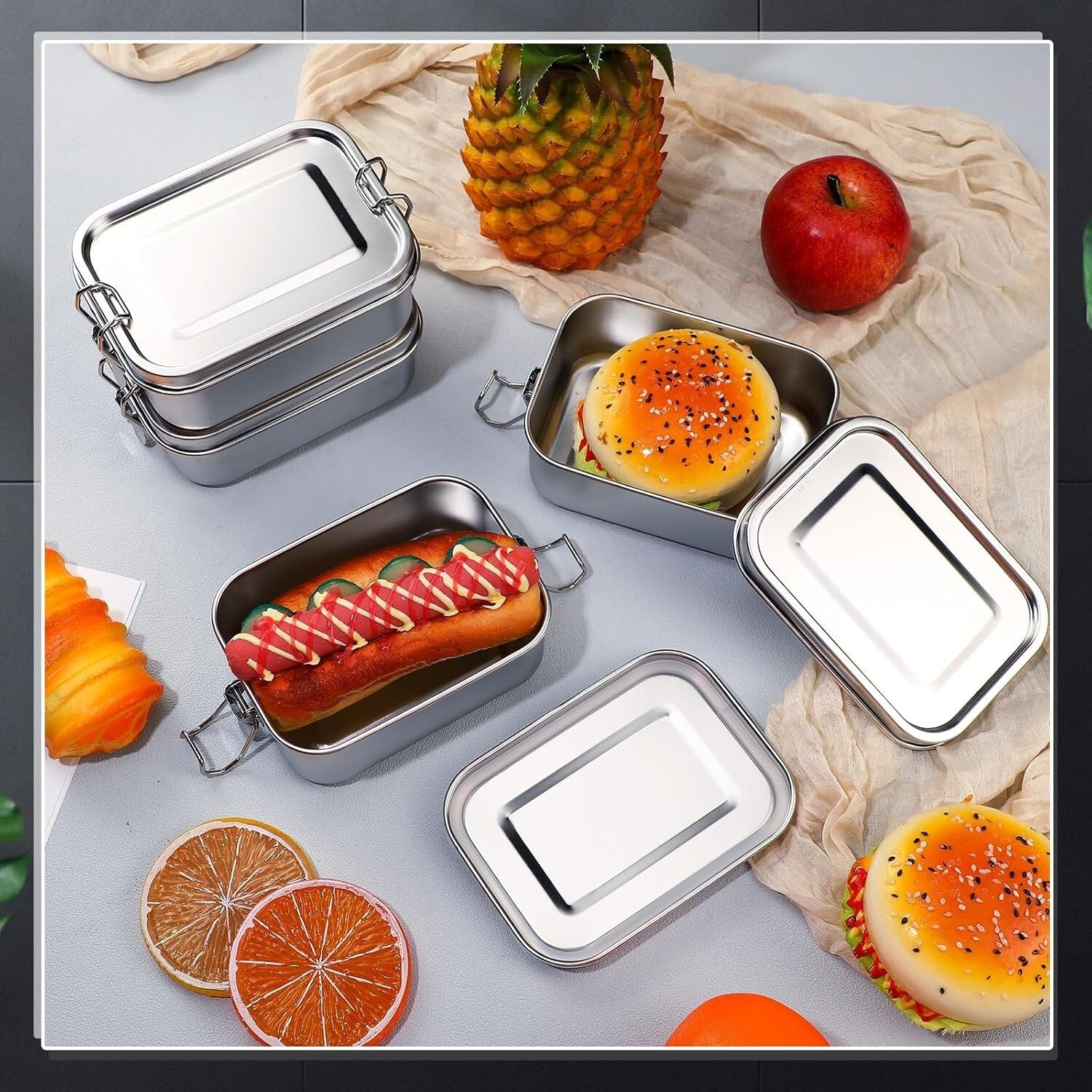 8 Pcs Stainless Steel Bento Box Set - Leak-Proof Meal Containers for Work & P...