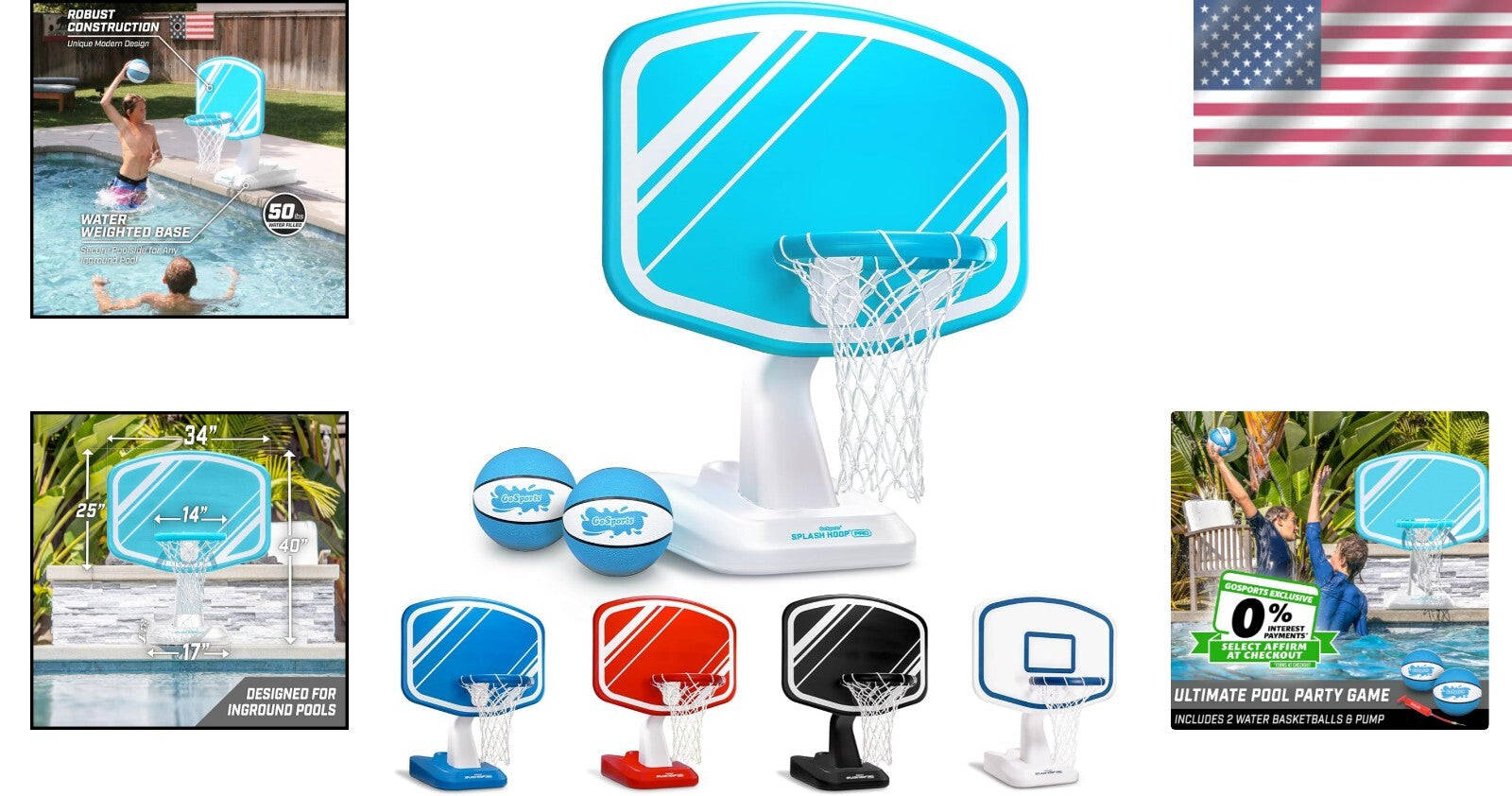 Extra Large Splash Hoop PRO - Professional Pool Basketball Set & Color Options
