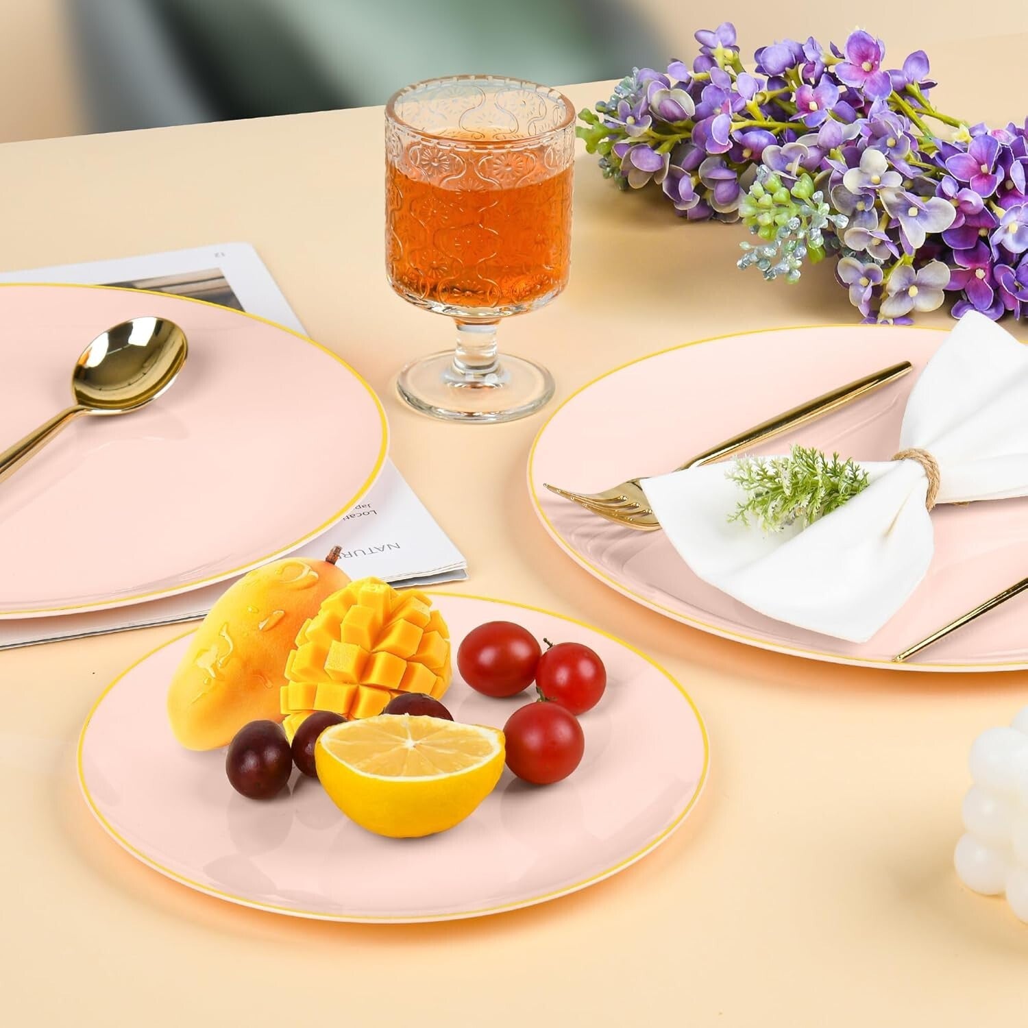 Stylish Pink Plastic Plates with Gold Embellishment - Ideal for Parties & Events