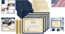 Load image into Gallery viewer, Professional Certificate Paper Kit - 100 Navy Blue Holders &amp; Seals Included