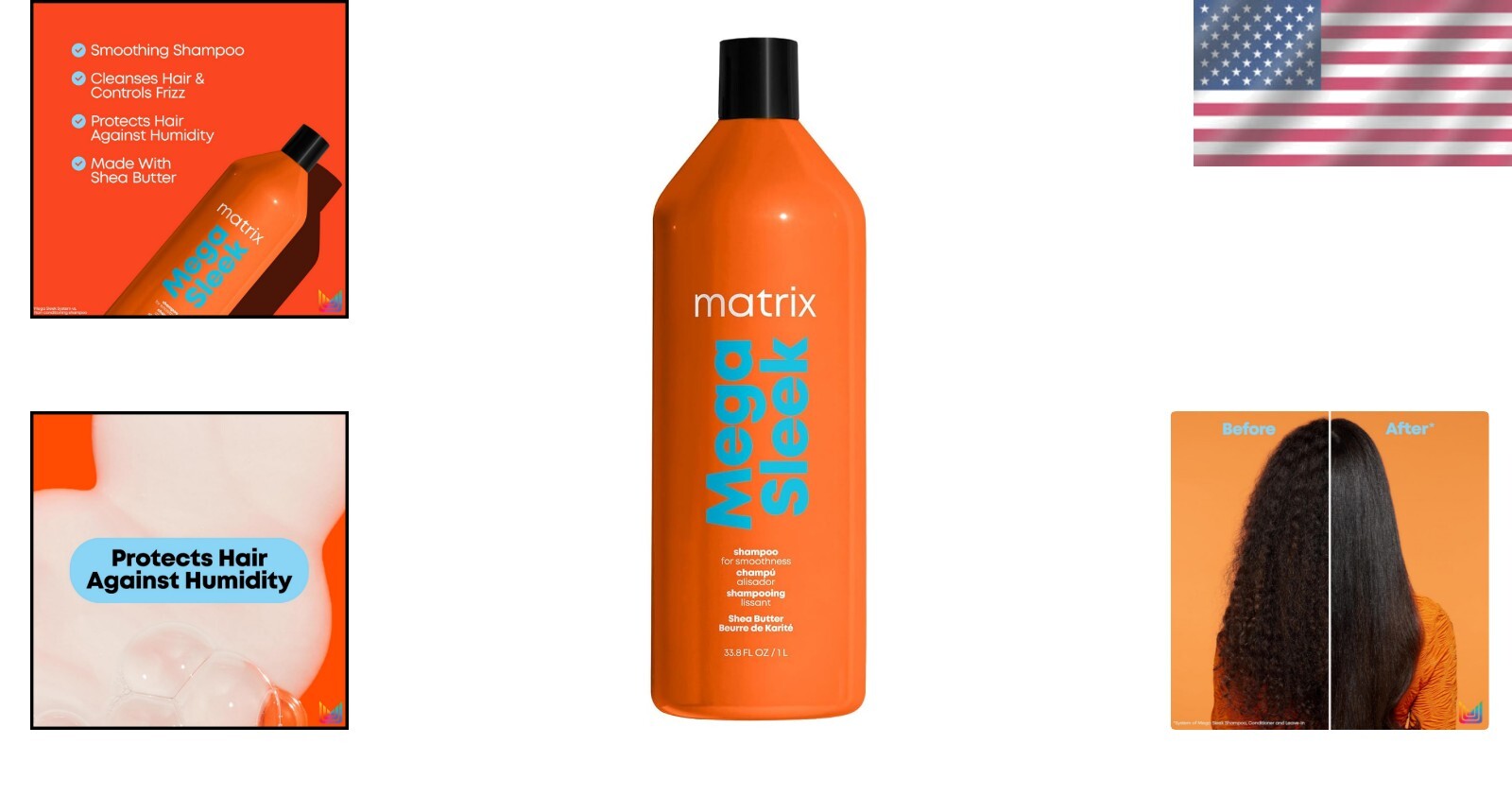 Salon Quality Mega Sleek Shampoo with Shea Butter for Damaged & Frizzy Hair