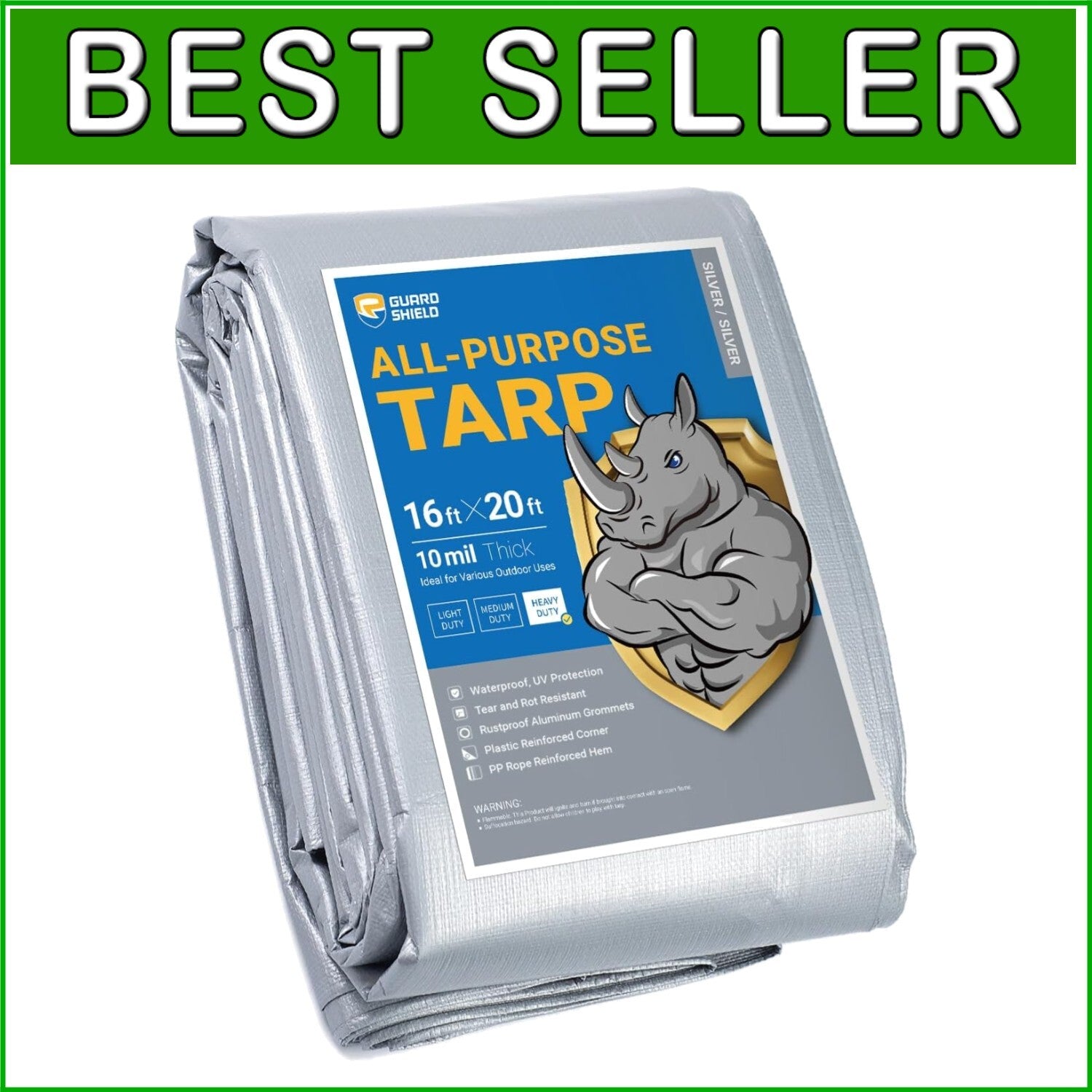 All-Purpose 10mil Silver Poly Tarp 16x20 - Strong, Durable, Weather-Resistant
