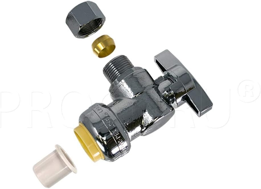 10-Pack PushFit Brass Angle Stop Valves 1/2" Nom x 3/8" OD for Reliable Plumbing