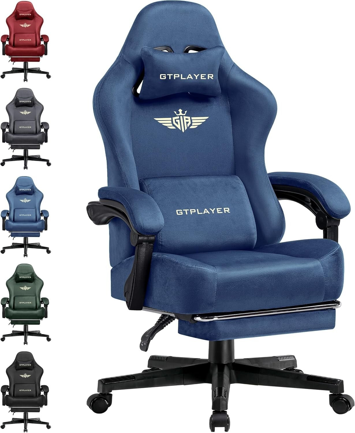 Luxurious Blue Gaming Chair for Adults - Supports 350LBS with Lumbar Support