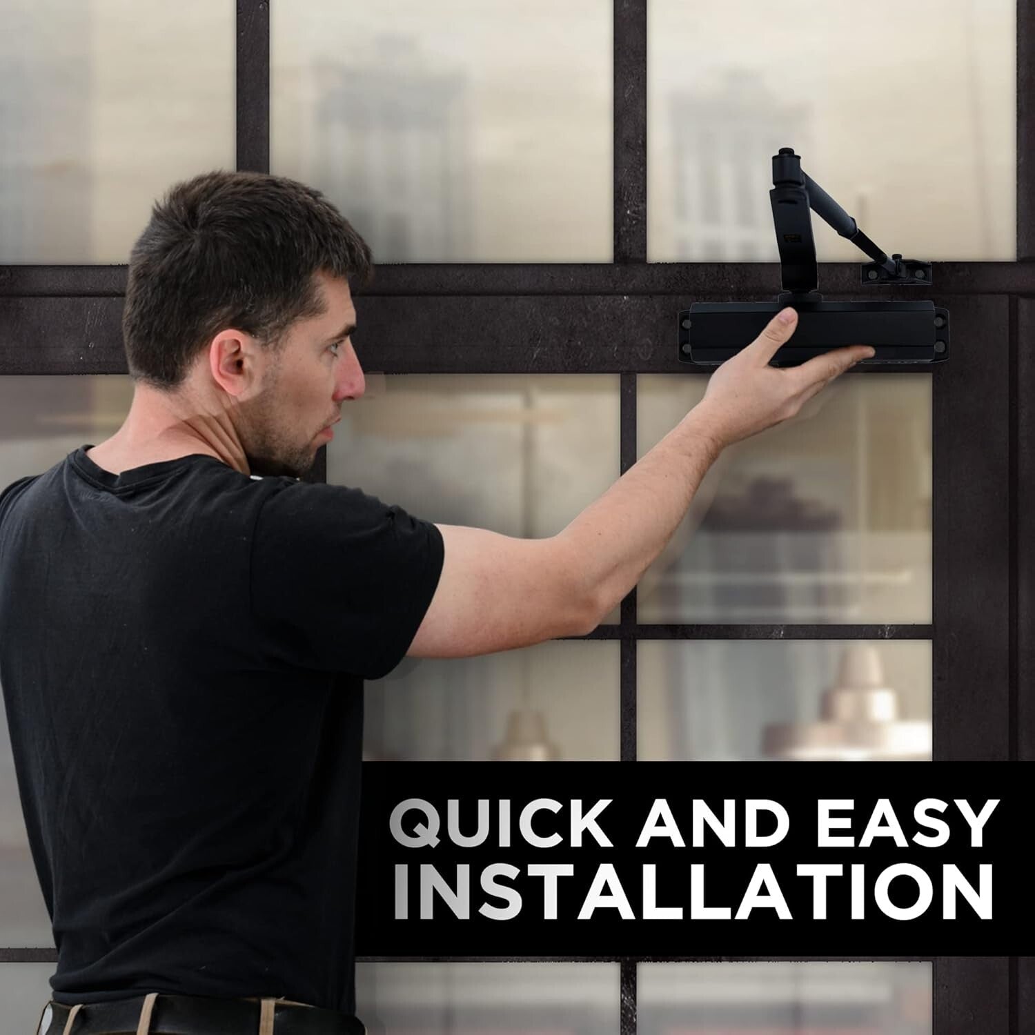 Adjustable Auto Door Closer - Commercial-Grade, Matte Black Finish for Light Use