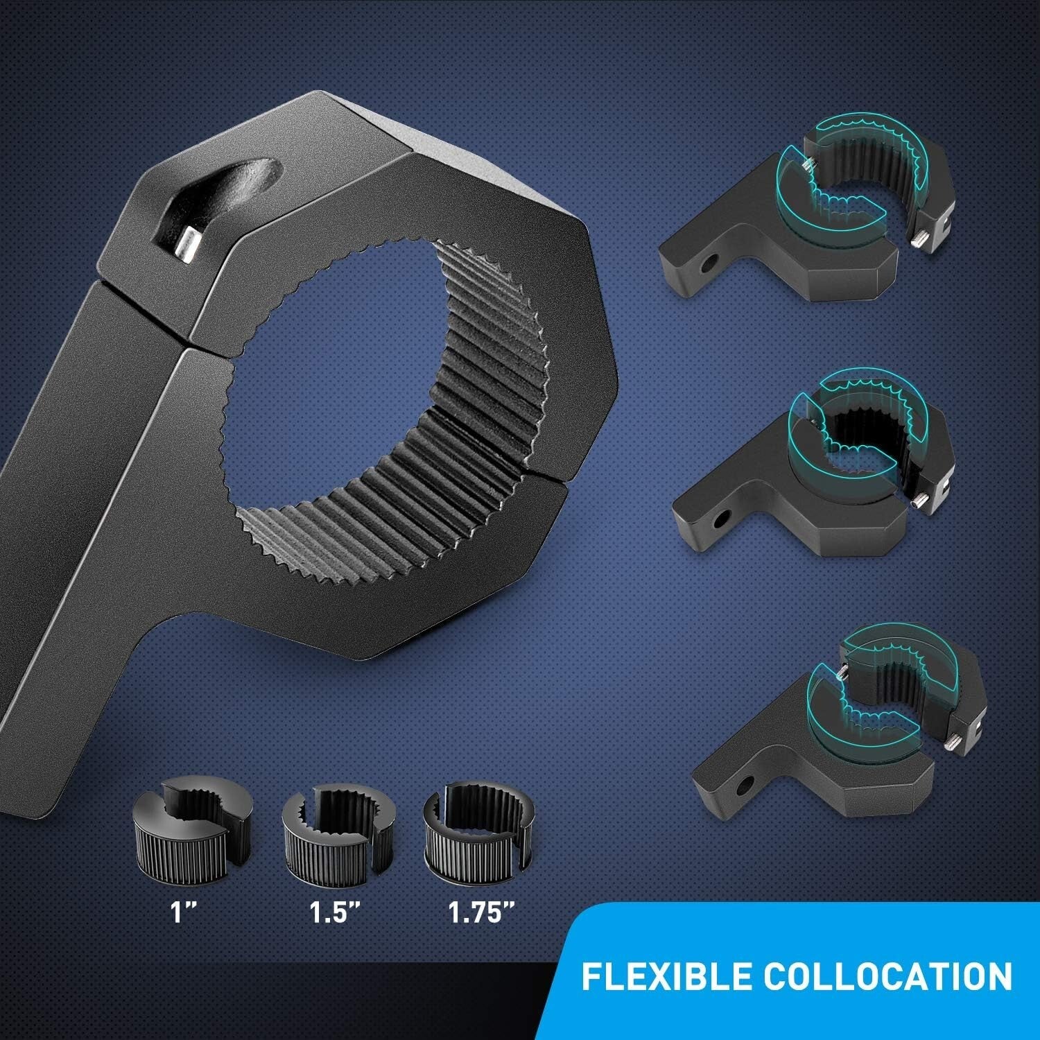 Secure LED Light Bar Clamp Kit with Rubber Inserts - Fits 1 to 2 Inch Tubes