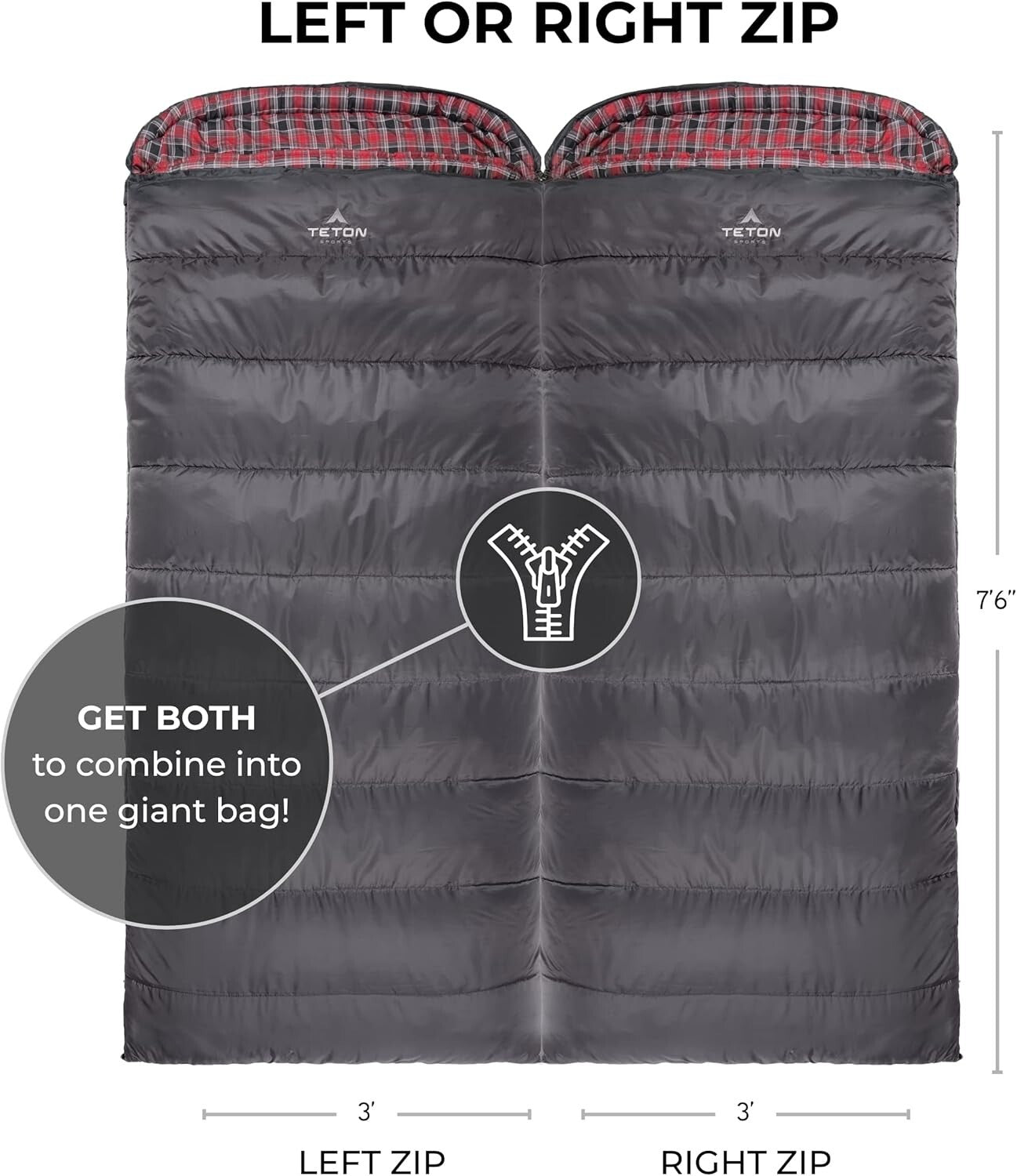 TETON Camping Sleeping Bag (-25F) with Self-Repairing Zipper & Draft Tubes