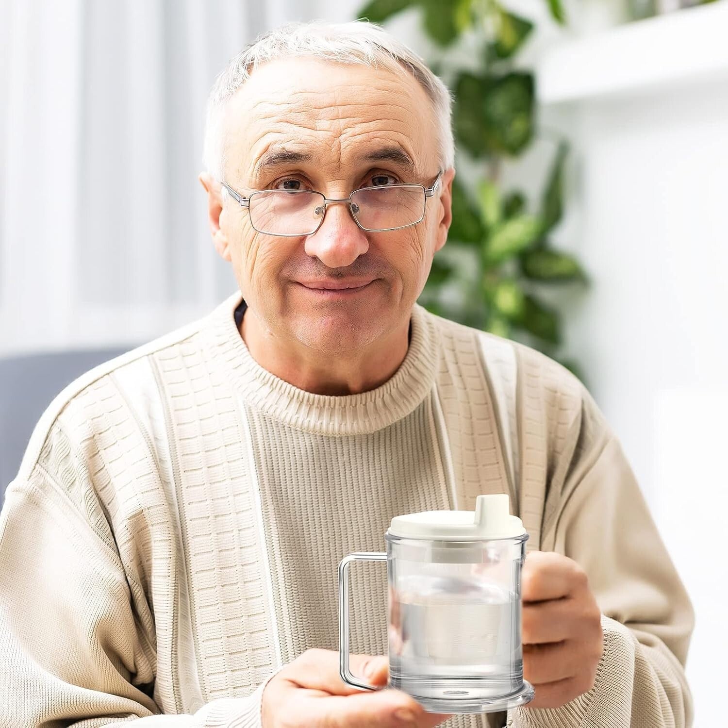 Clear 10 oz Adult Sippy Cups with 2 Handles - Spill-Resistant Drinking Mugs