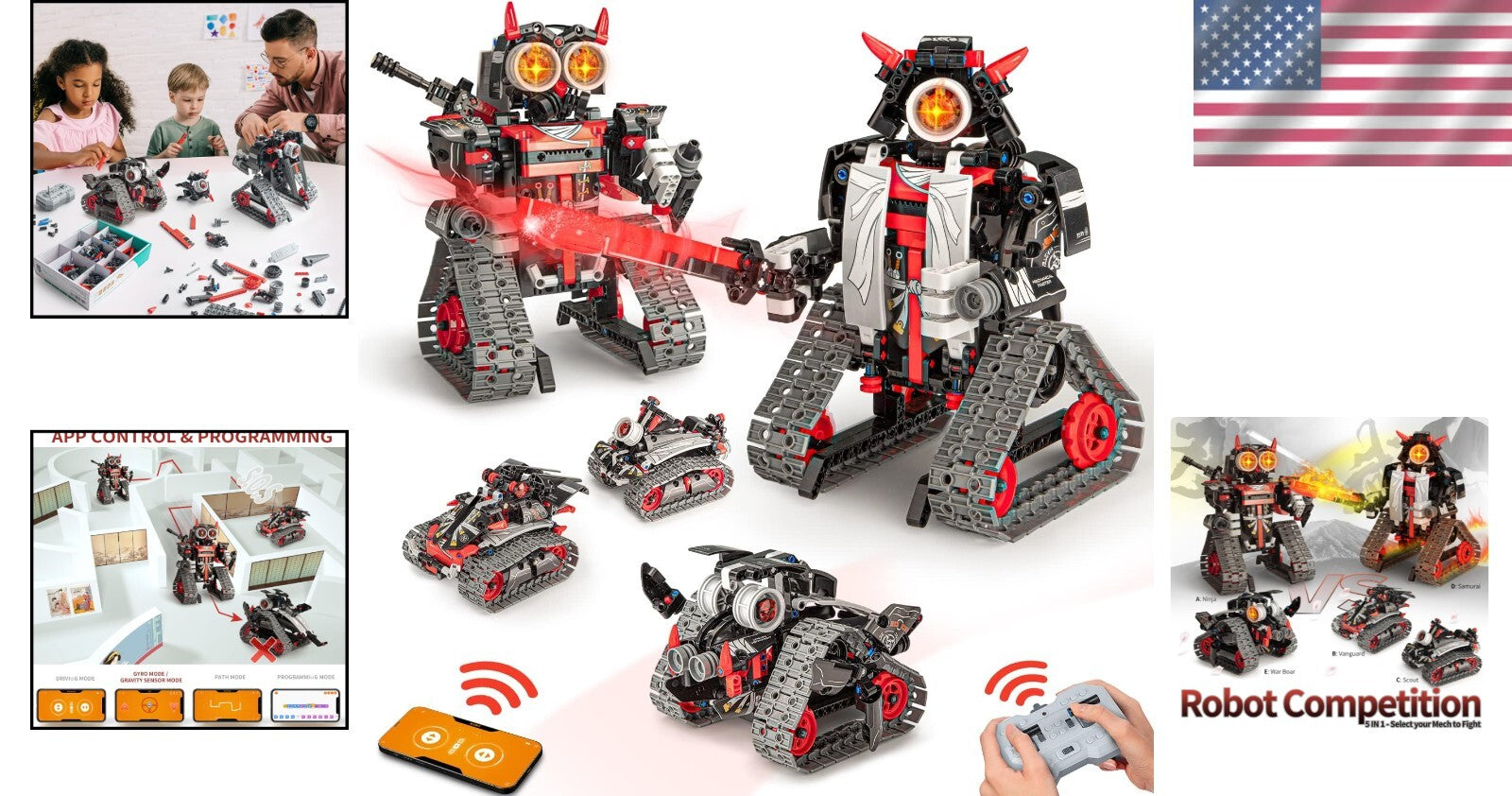 Educational 5-In-1 RC Robot Kit: Samurai & Ninja Building Blocks for Ages 6-12