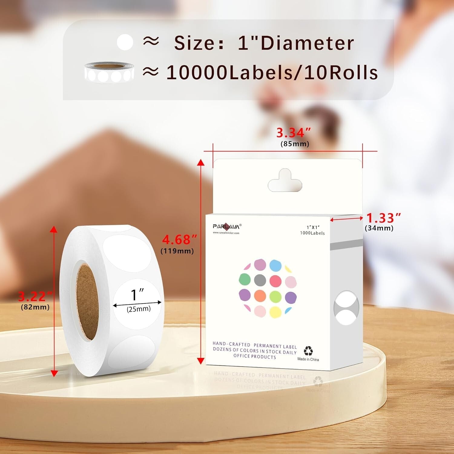 1 Inch Round Dots Label Dispenser - 10000 Adhesive Stickers for Crafts & More