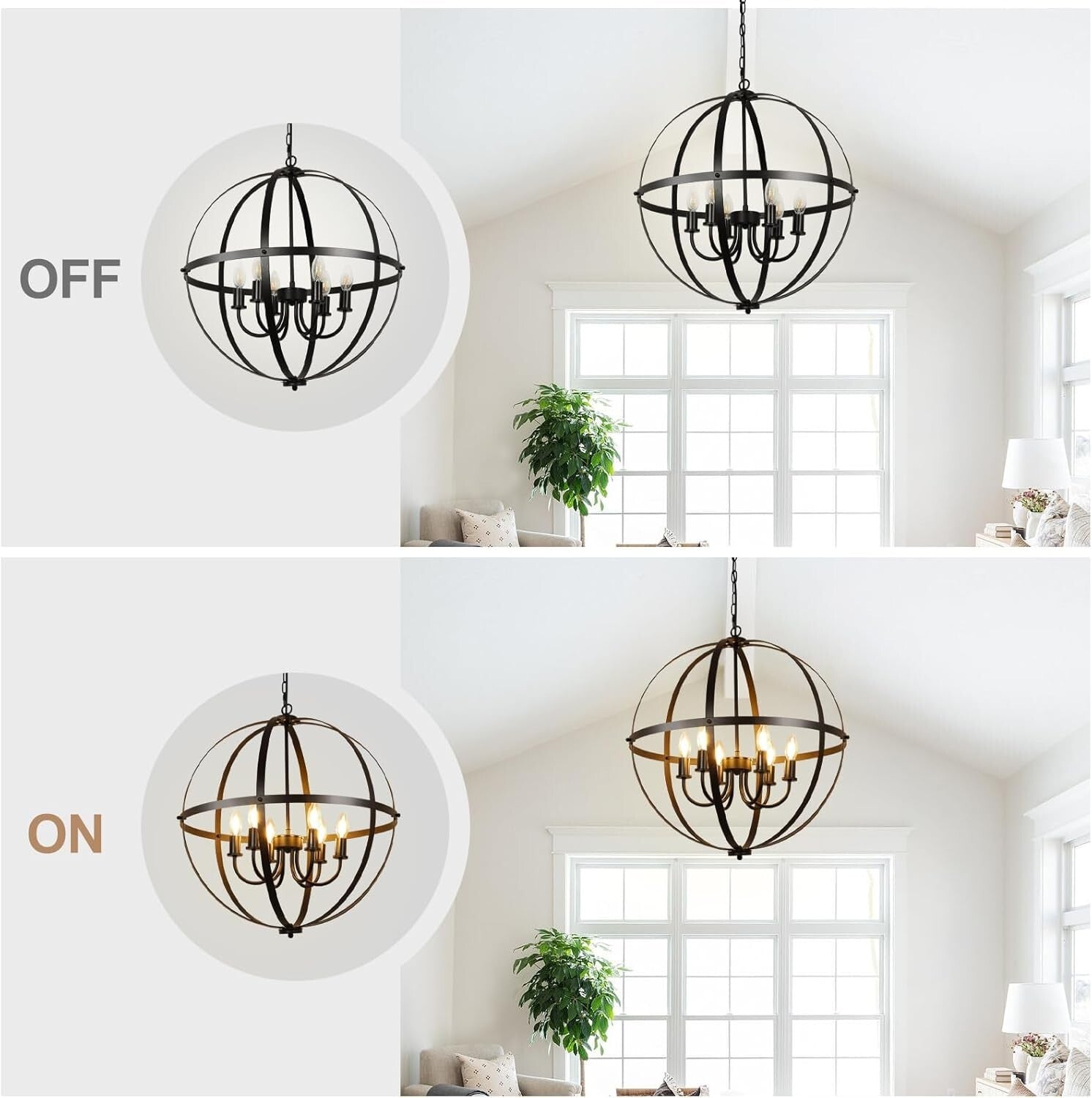 Versatile 6-Light Orb Chandelier with Metal Cage - Perfect for Kitchen and Foyer