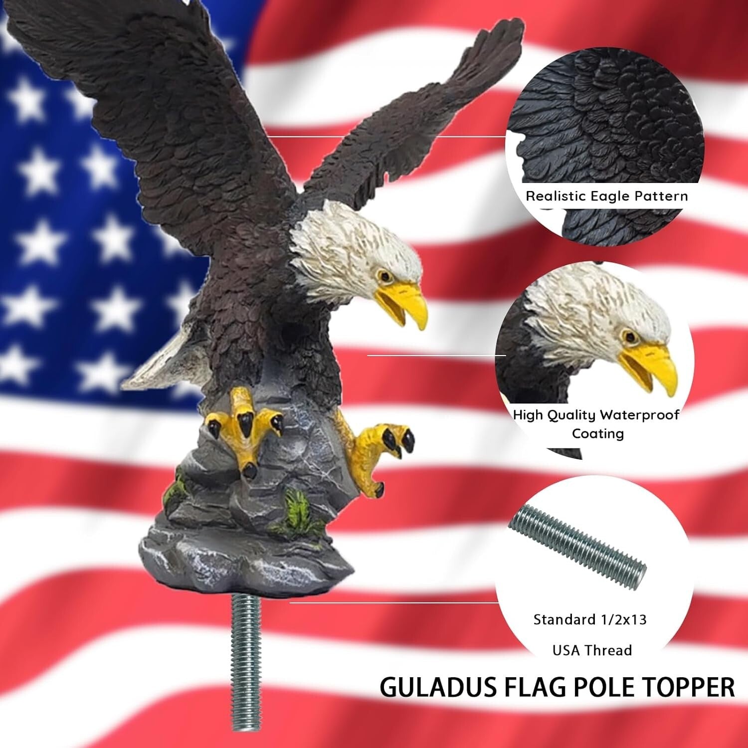 Lifelike Eagle Flagpole Finial - Weather-Resistant and Perfect for Indoor Decor