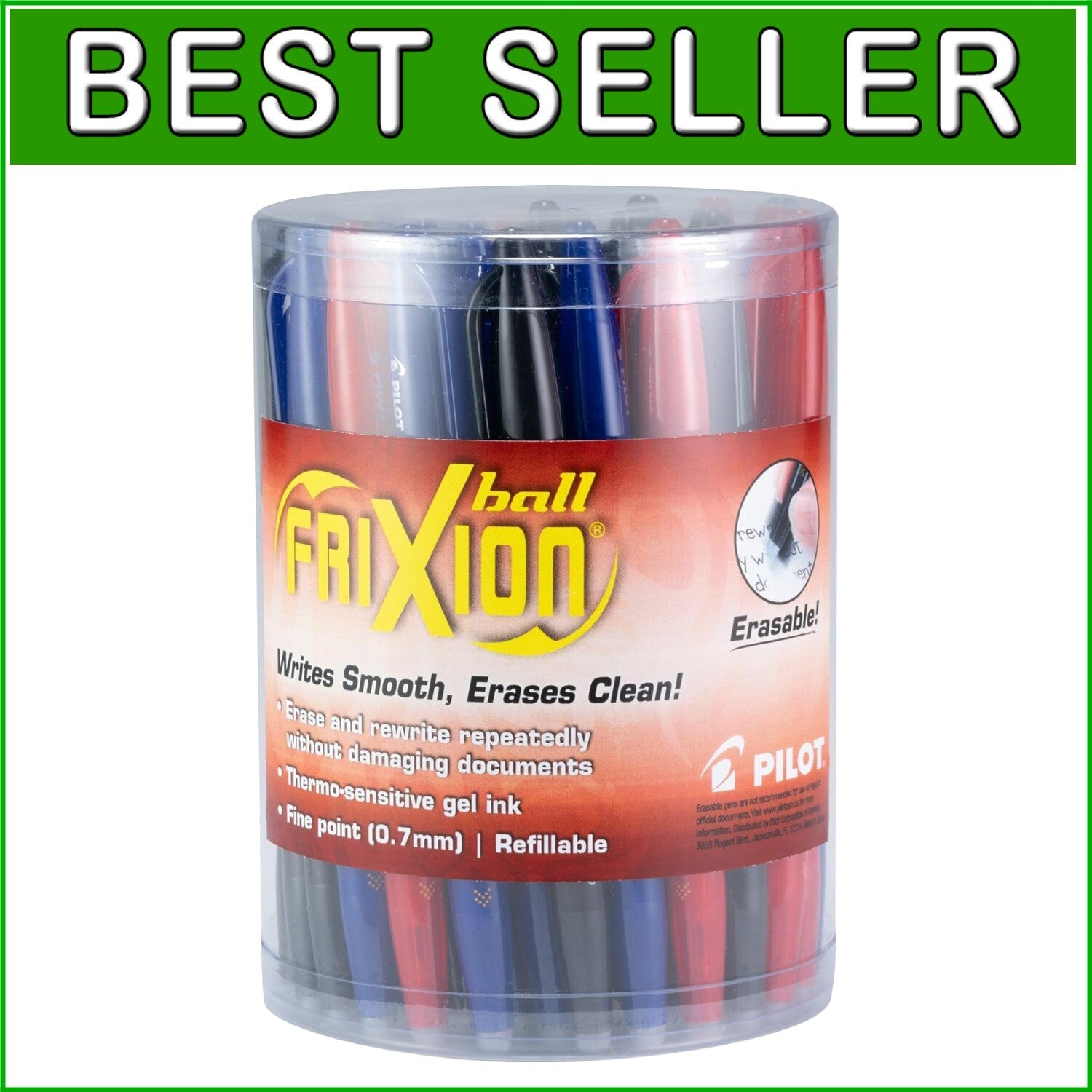 FriXion 0.7mm Erasable Pens Tub - 36 Smooth Writing Gel Pens in Multiple Colors