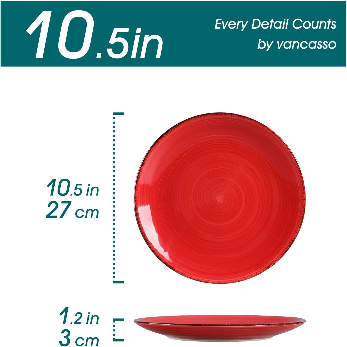 Elegant Set of 6 Ceramic Dinner Plates – Microwave and Dishwasher Safe 10.5 Inch