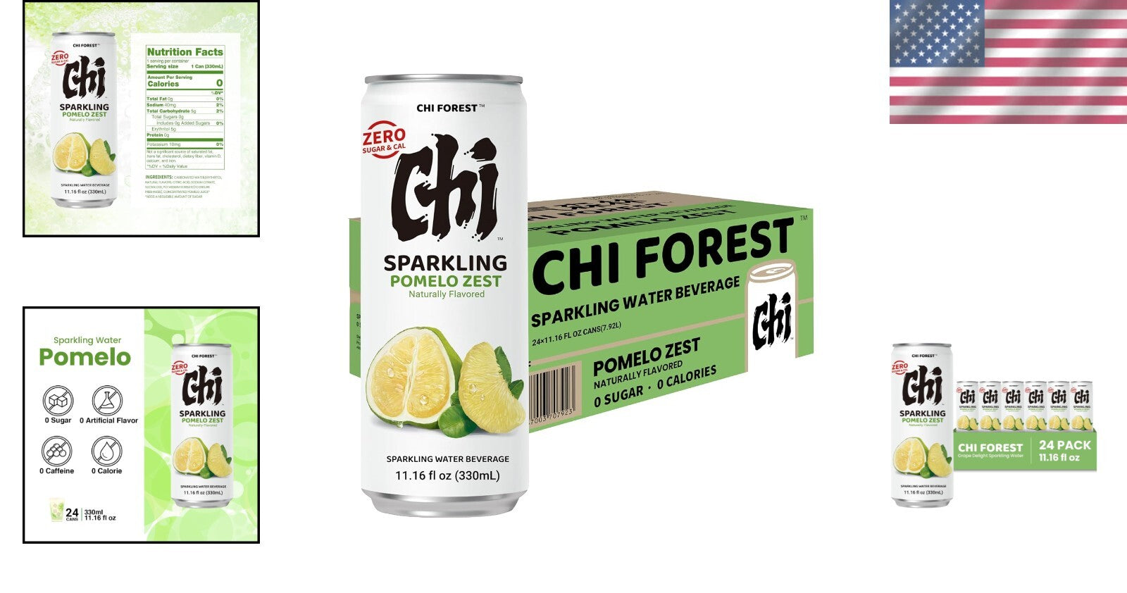 All-Natural Pomelo Sparkling Water - 24 Pack of 11.16 oz Cans, Zero Calories