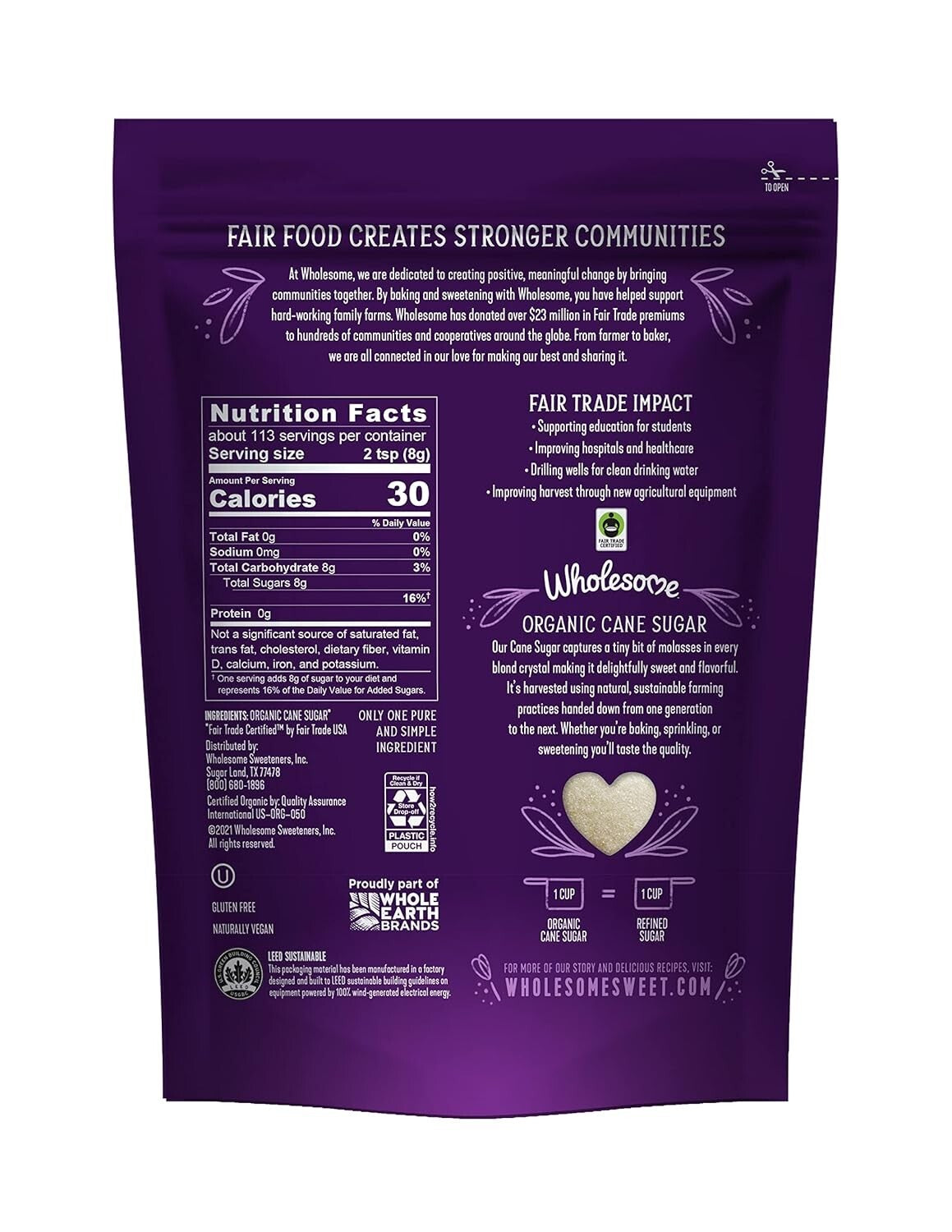 Pure Organic Cane Sugar 32-Ounce for Baking - Fair Trade Certified Quality