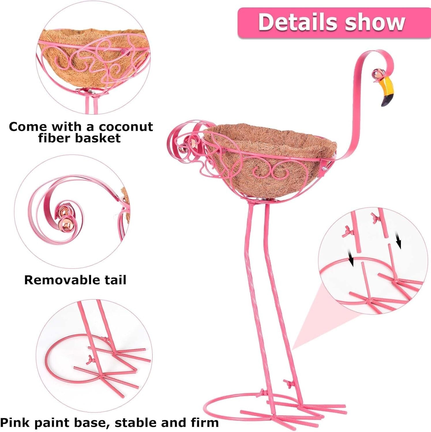 Adorable Pink Flamingo Planters - Set of 2 with Easy Assembly & Coconut Baskets