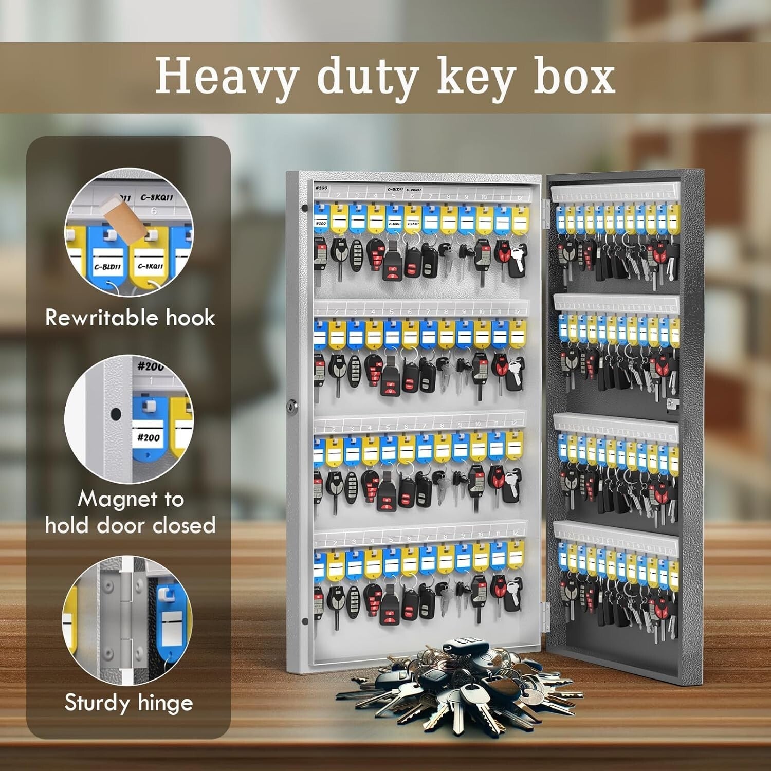 Secure 96-Key Key Box with Smart Lock and Multiple Access Methods – Black Finish