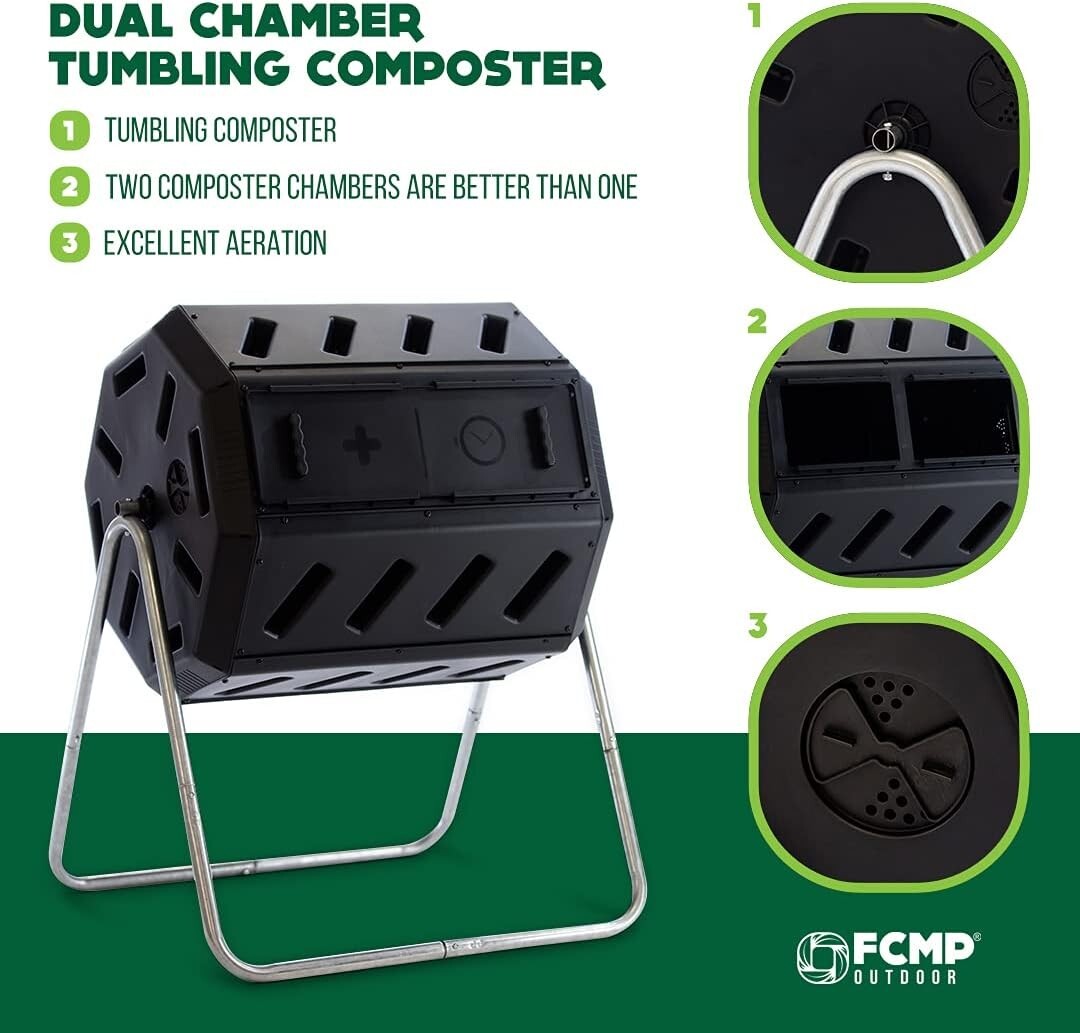 Stylish Black Outdoor Tumbling Composter - 37 Gallon Dual Chamber Design