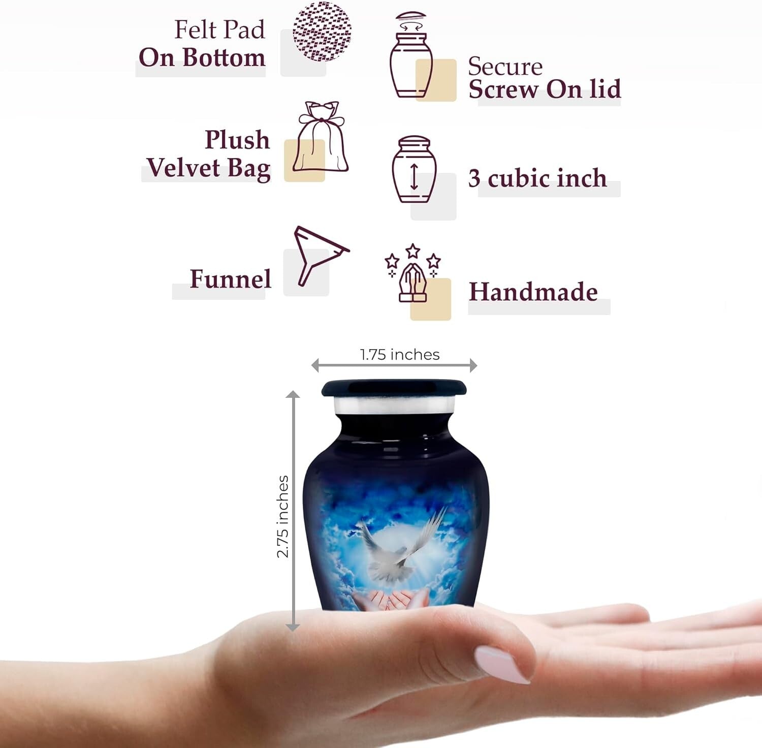 Elegant Set of 4 Blue Dove Keepsake Urns for Human Ashes - Handcrafted Beauty