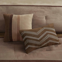Load image into Gallery viewer, Geometric Pieced Stripe Comforter Set King - 7-Piece Faux Suede Collection