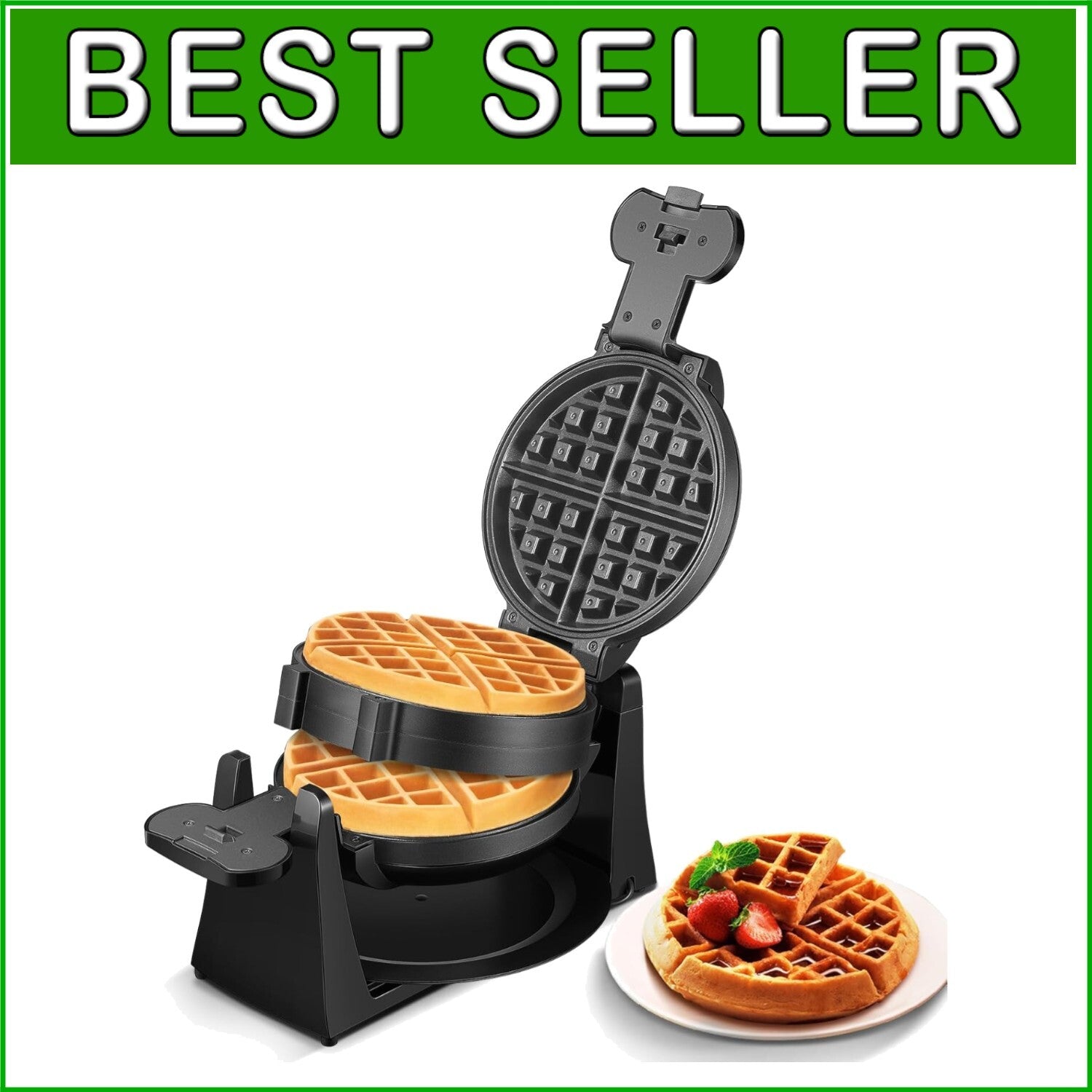 Double-Sided 180° Flip Waffle Maker - Nonstick Plates & Removable Drip Tray