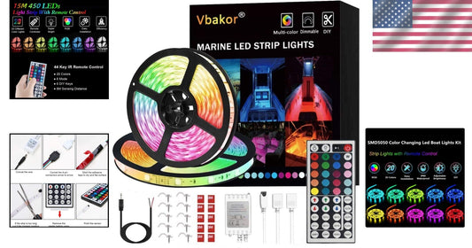 50FT Waterproof Multi-Color LED Strip Lights for Boats - Remote Controlled