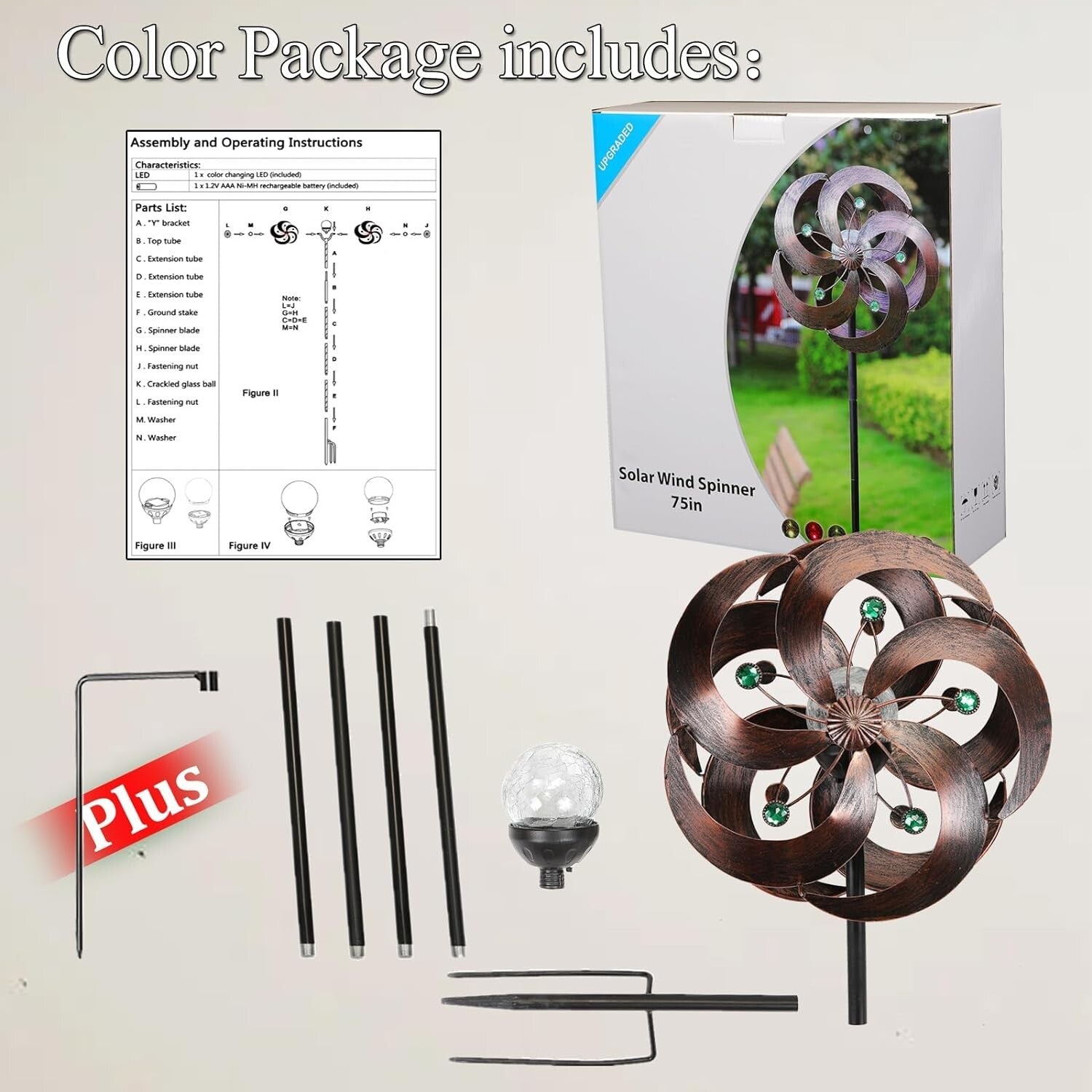 Elegant Solar Wind Spinner with Crackle Glass Ball & Kinetic Motion Design