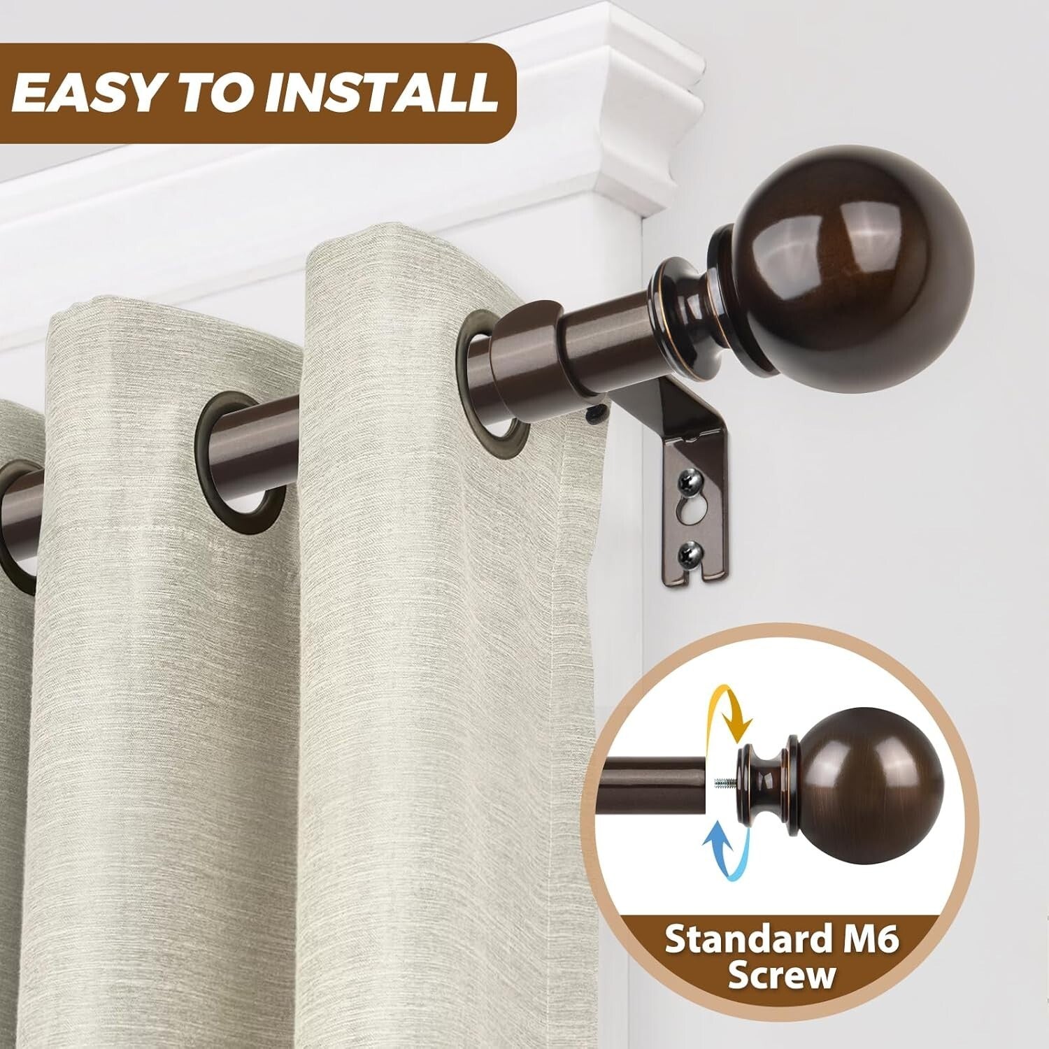 Elegant Antique Bronze Curtain Rods 120-170 Inches, Decorative Finials