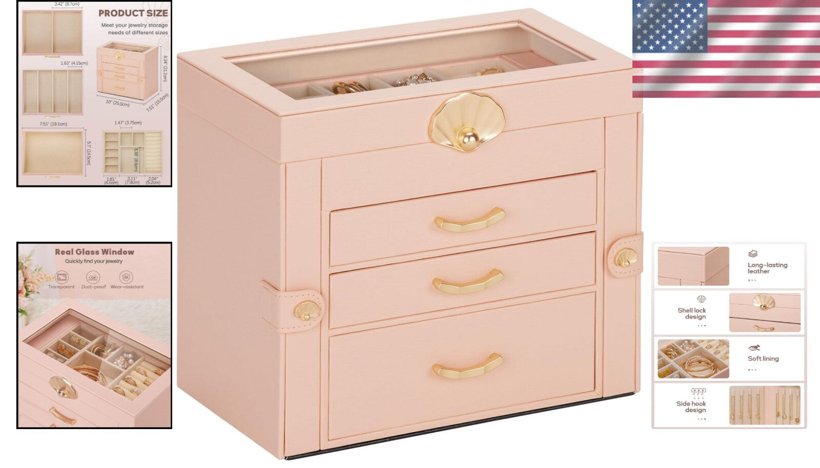Elegant 3-Drawer Jewelry Holder in Peach Pink – Perfect Gift for All Occasions