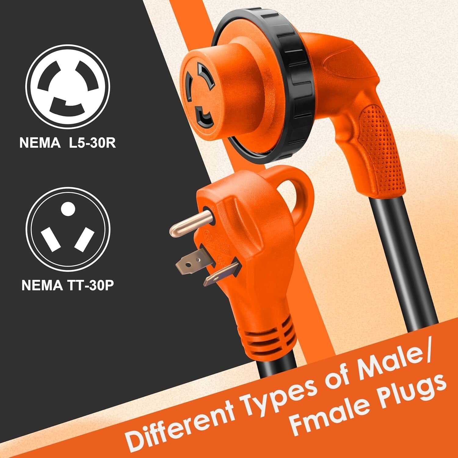 Durable 10ft 30 Amp RV Extension Cord with Twist Lock & Reverse Polarity Light